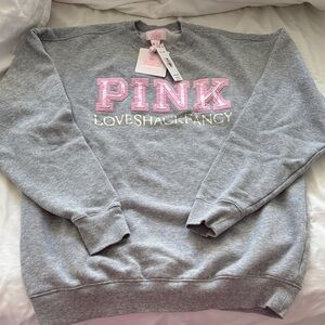 LoveShackFancy Gray Sweatshirt with Pink Lettering